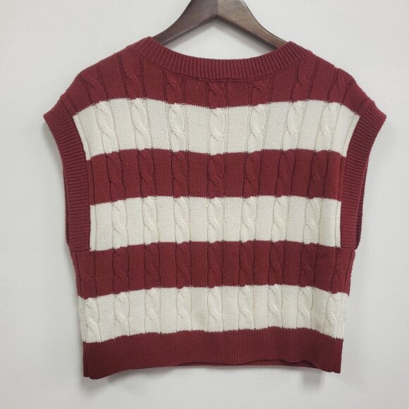 SO Womens Striped Cable Knit Cropped Sweater Vest Size M V Neck Tennis Preppy - Picture 2 of 9